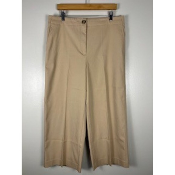 Ann Taylor Women Tan Cropped Wide Leg Pants Size 14 Cotton Blend - Picture 2 of 14